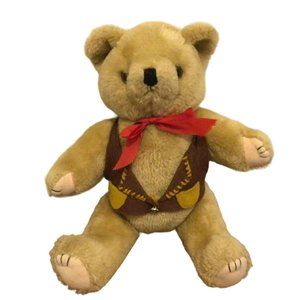 Vintage Caffco International Collection Teddy Bear Jointed Plush Beige Vest 12”